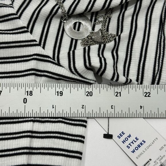 Woman's APT 9 White Black Striped Open Sleeve Top T-Shirt Blouse w/ Necklace - Picture 9 of 9